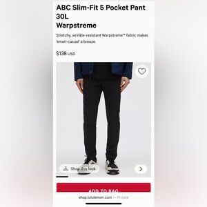 Men’s Lululemon ABC Slim-Fit 5 Pocket Pant size 30x30